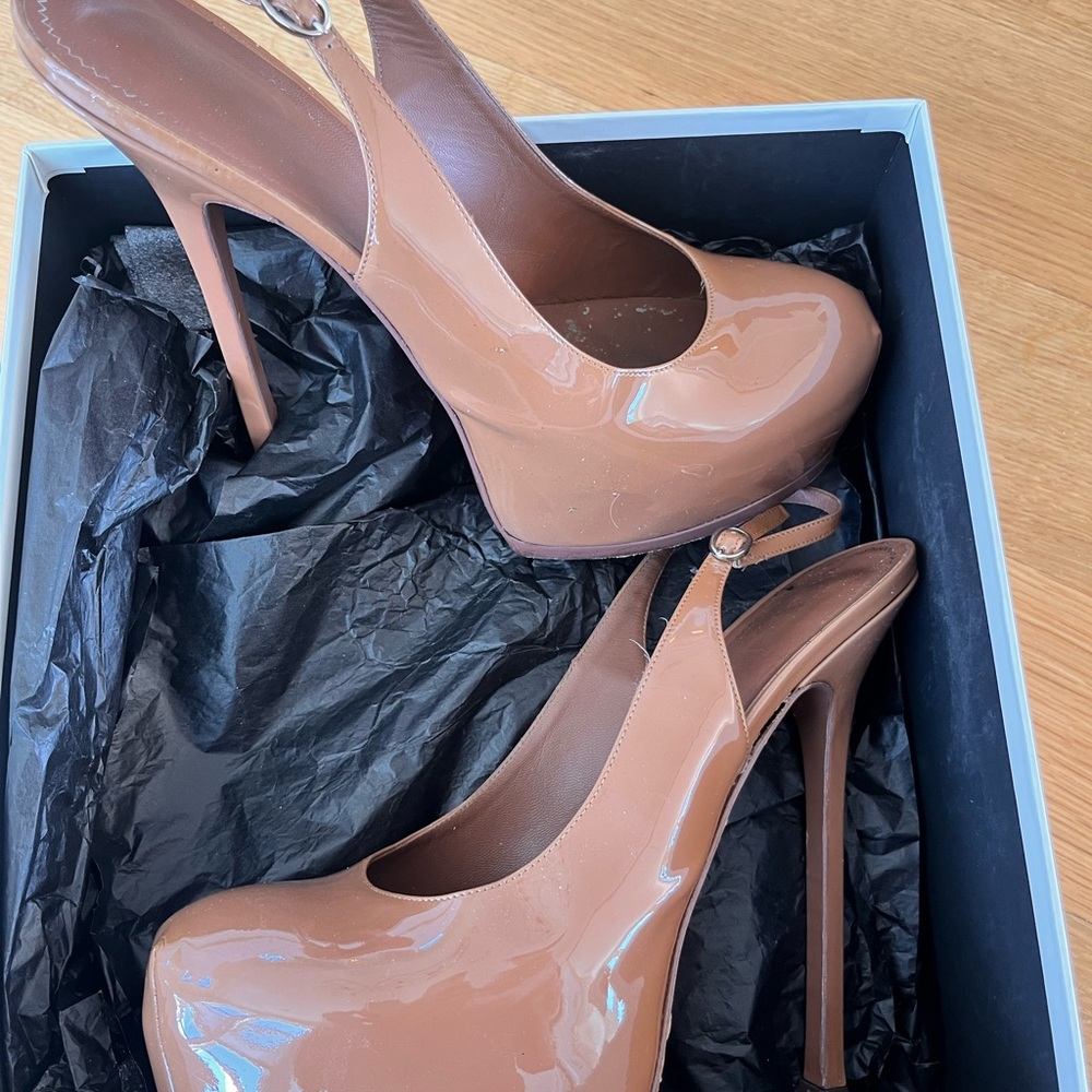 Yves Saint Laurent Tan Slingback Stiletto Heels with Platform - Tribtoo 105 - 41 - Picture 4 of 6